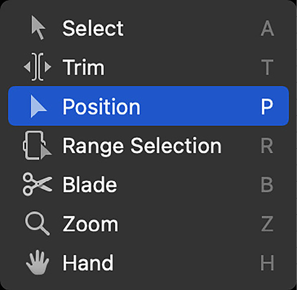 Figure 10.29: There’s no tail on the Position tool cursor